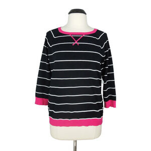 CABLE & GAUGE Black Crewneck Striped Sweater Top Petites